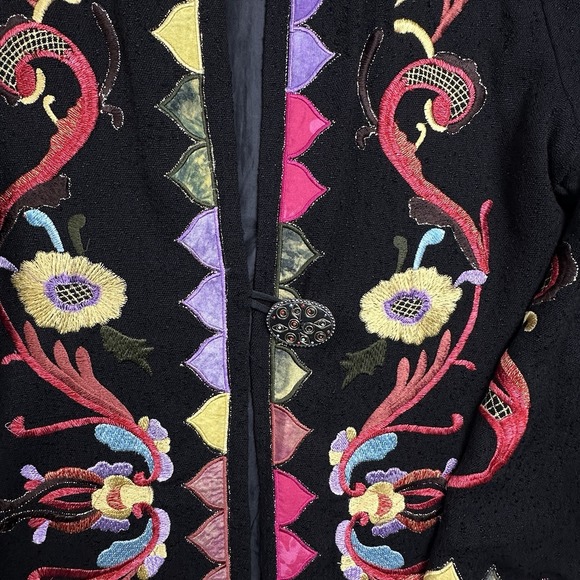 VTG Soft Surroundings Jacket Women Large Black Multicolor Floral Embroidery Boho - Picture 8 of 14